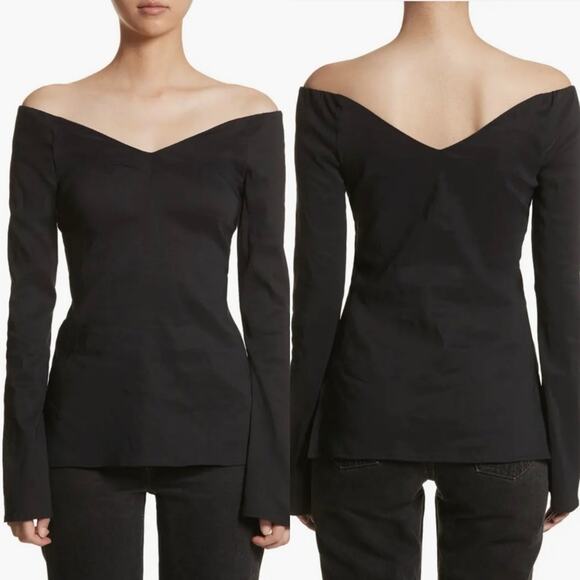 Beaufille Black Off Shoulder Chic Feminine Linen Blend V Neck Bia Top - 2 $325 - Picture 1 of 10